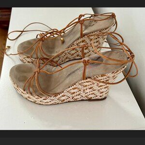 Couture Wedge Leather Sandals. Size 8.5